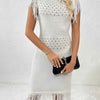 Fringe Openwork Boat Neck Knit Dress
