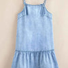Bow Detail Spaghetti Straps Ruffle Hem Denim Dress