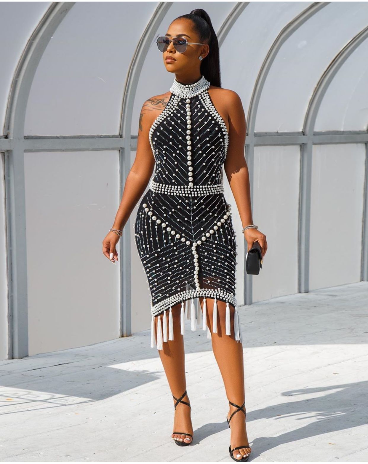 Robe nuisette à franges et perles Allure