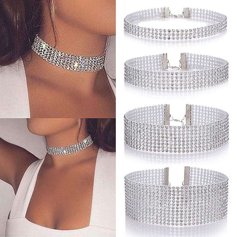 Full Crystal Rhinestone Choker Necklace - Wedding Jewelry, Elegant Chokers for Women