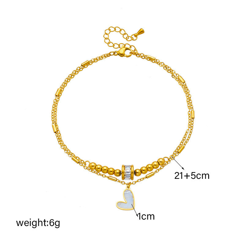 Boho Classic Love Heart Ankle Chain – Double Layer Charm Tassel Anklet Bracelet for Women