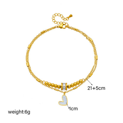 Boho Classic Love Heart Ankle Chain – Double Layer Charm Tassel Anklet Bracelet for Women