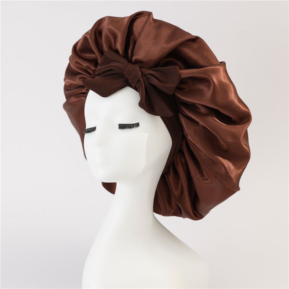 Luxury Silk Satin Bonnet for Women – Night Sleep Cap with Tie Band for Curly Hair