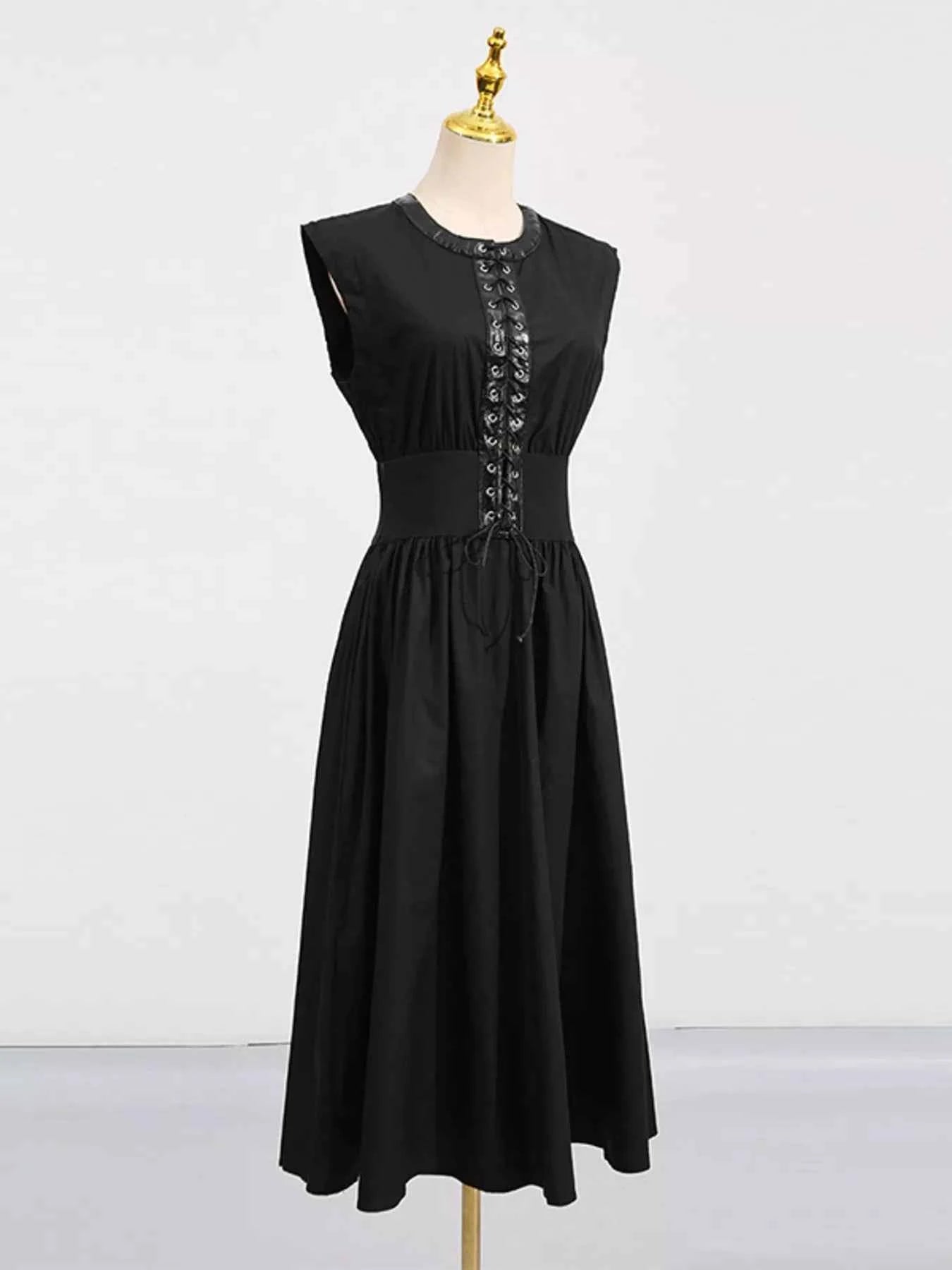 Lace-Up Corset Sleeveless Midi Dress