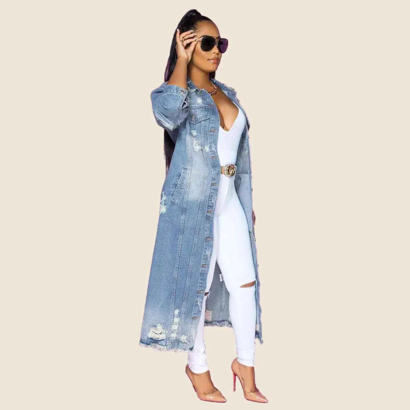 Long Sleeve Raw Hem Denim Jacket