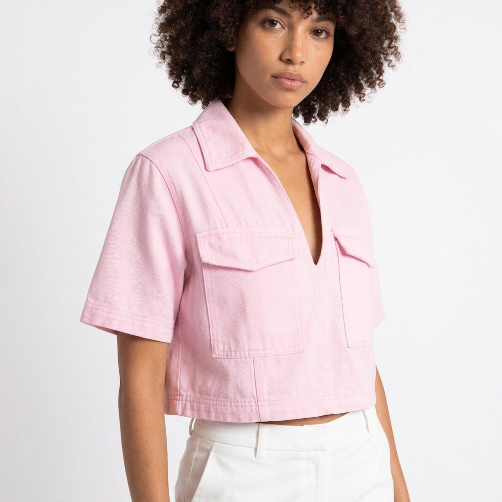 Understated Collared V-neck Top