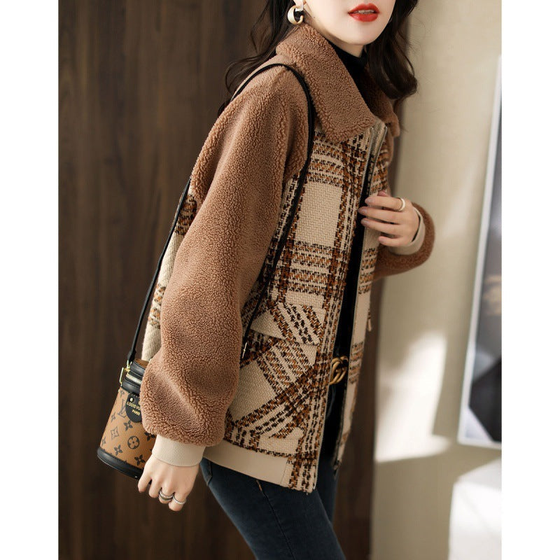 Simple  Plaid Raglan Sleeve Slimming Coat