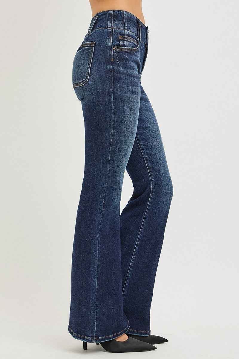 RISEN High Rise Flare Jeans With Seam Detail Waistband