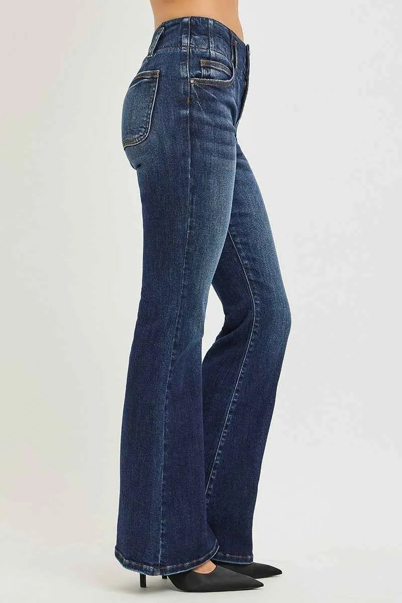 RISEN High Rise Flare Jeans With Seam Detail Waistband