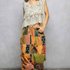 POL Printed Patchwork Wide Leg Pants with Adjustable Side Drawstring