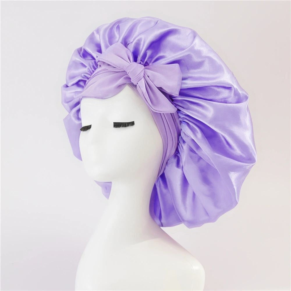 Luxury Silk Satin Bonnet for Women – Night Sleep Cap with Tie Band for Curly Hair