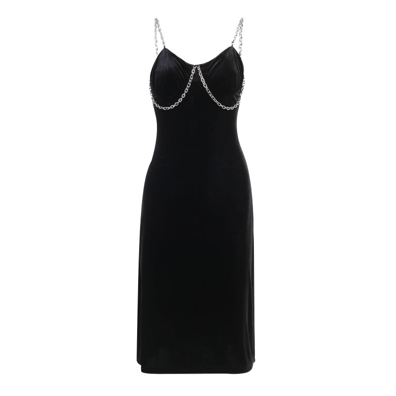 Robe fendue en velours Midnight Seduction Reverie – Noir