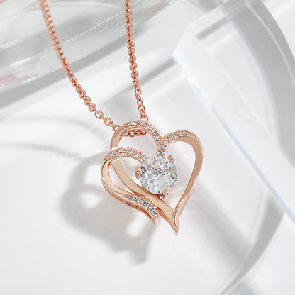 Zircon Double Love Necklace with Rhinestones - Personalized Heart-shaped Clavicle Chain Jewelry for Women