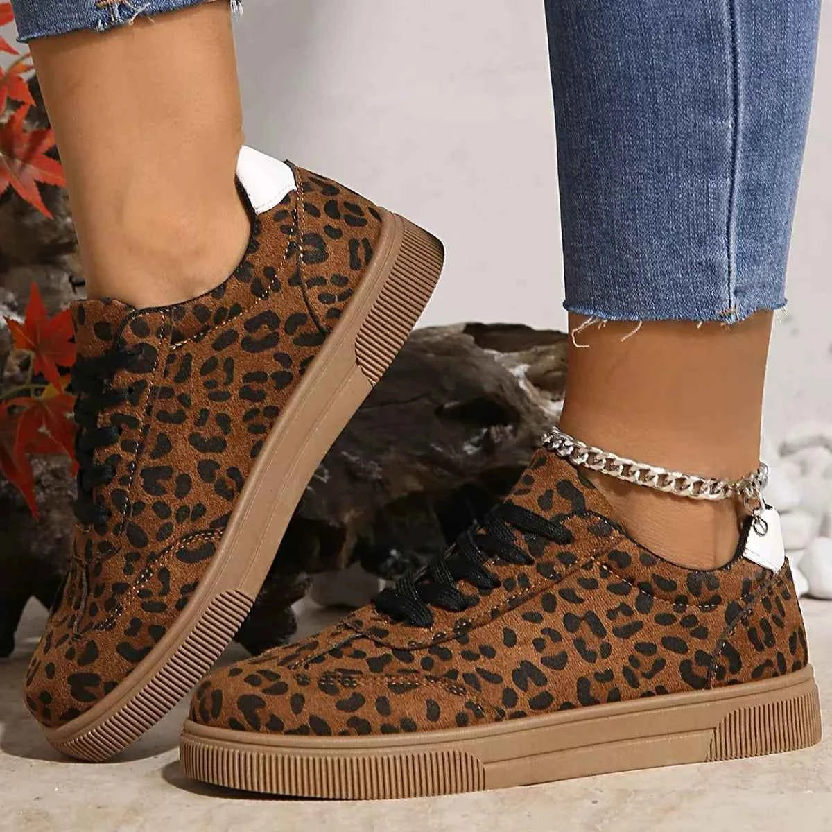 Leopard Lace Up Sneakers