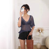 Blue See-Through Hollow Knit Pullover