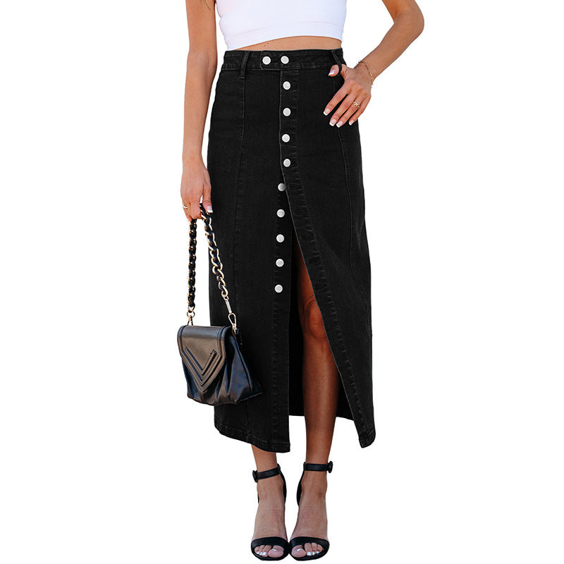 Front-Slit Button-Up Midi Skirt