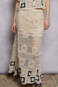 Artisan Floral Crochet Ruffled  Maxi Skirt