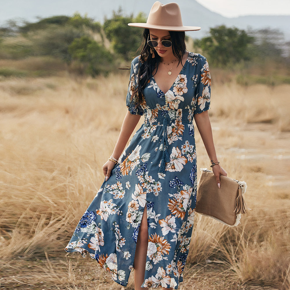 Floral V-Neck Summer Beach Dress – Lightweight & Stylish Women’s Fashion