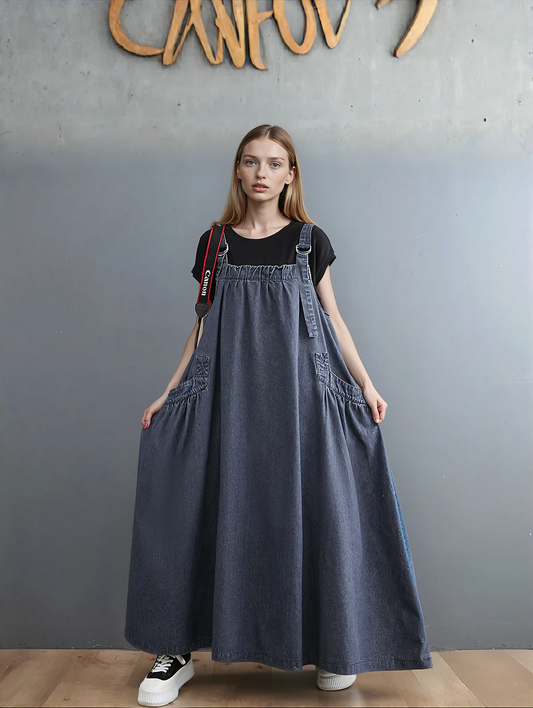 Dreamy Days Denim Suspender Maxi Dress