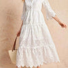 Eyelet Notched Tiered Midi Dress
