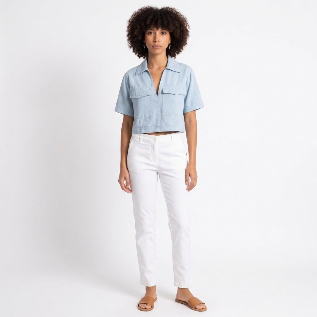 Understated Collared V-neck Top