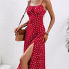 Robe fendue élégante à pois – Maxi d'été chic et fluide