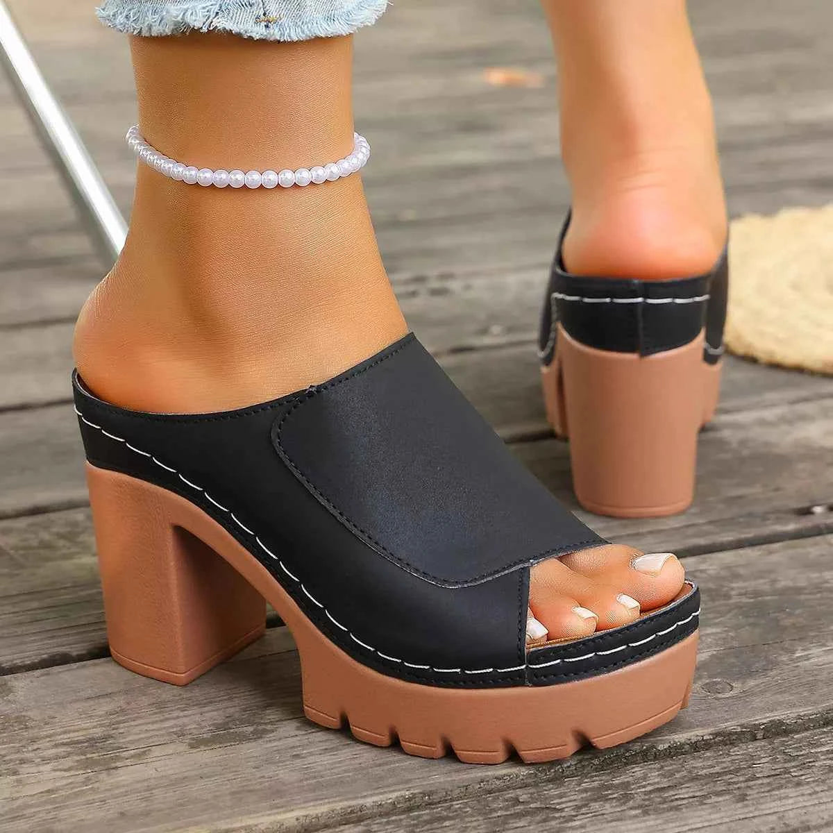 Open Toe Block Heels Sandals