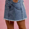 SO ME Washed Denim Floral Contrast Pockets Mini Skirt
