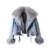 Detachable Fox Fur Rabbit Denim Coat