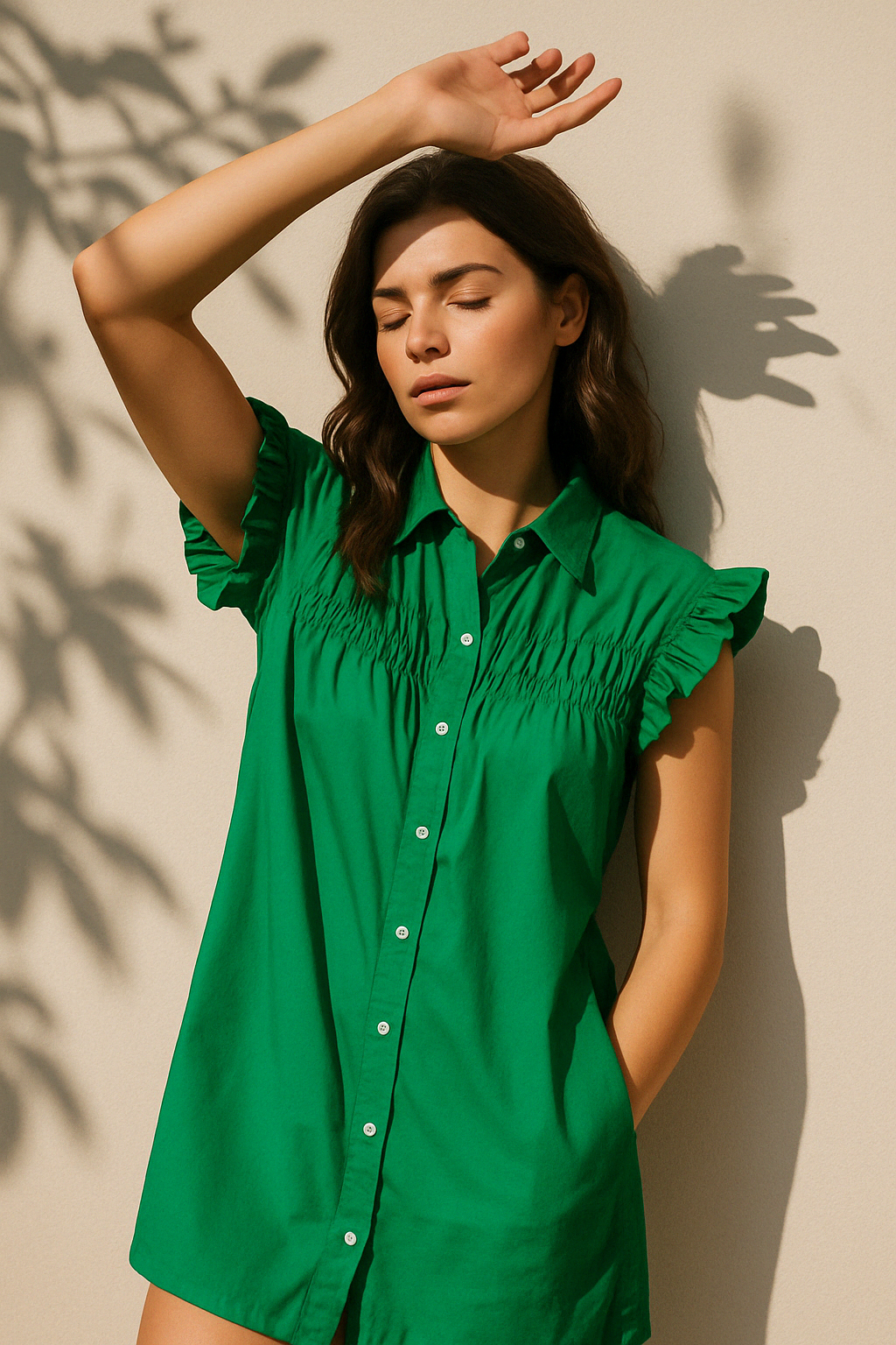 Shirred Green Ruffled Piece