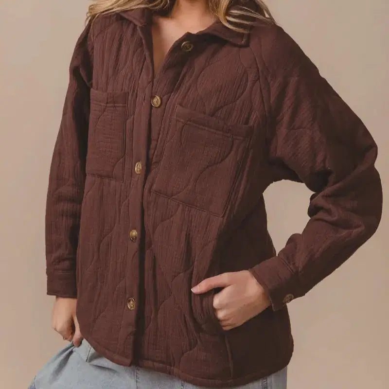 BiBi Quilted Wrinkle Gauze Long Sleeve Shacket