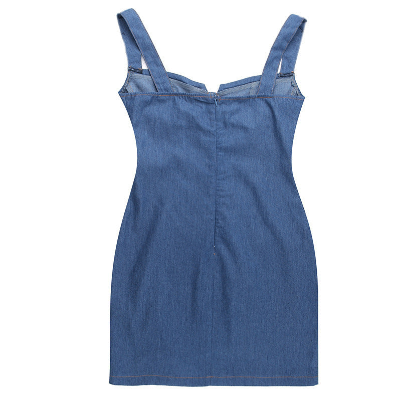 Lila Luxe – High-Waist Denim Bodycon Sling Dress
