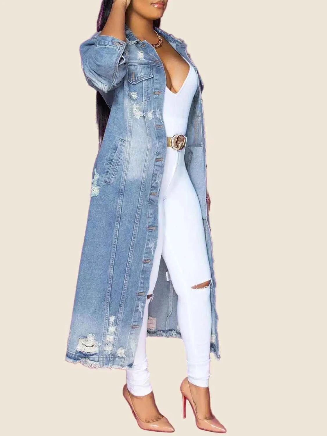 Long Sleeve Raw Hem Denim Jacket
