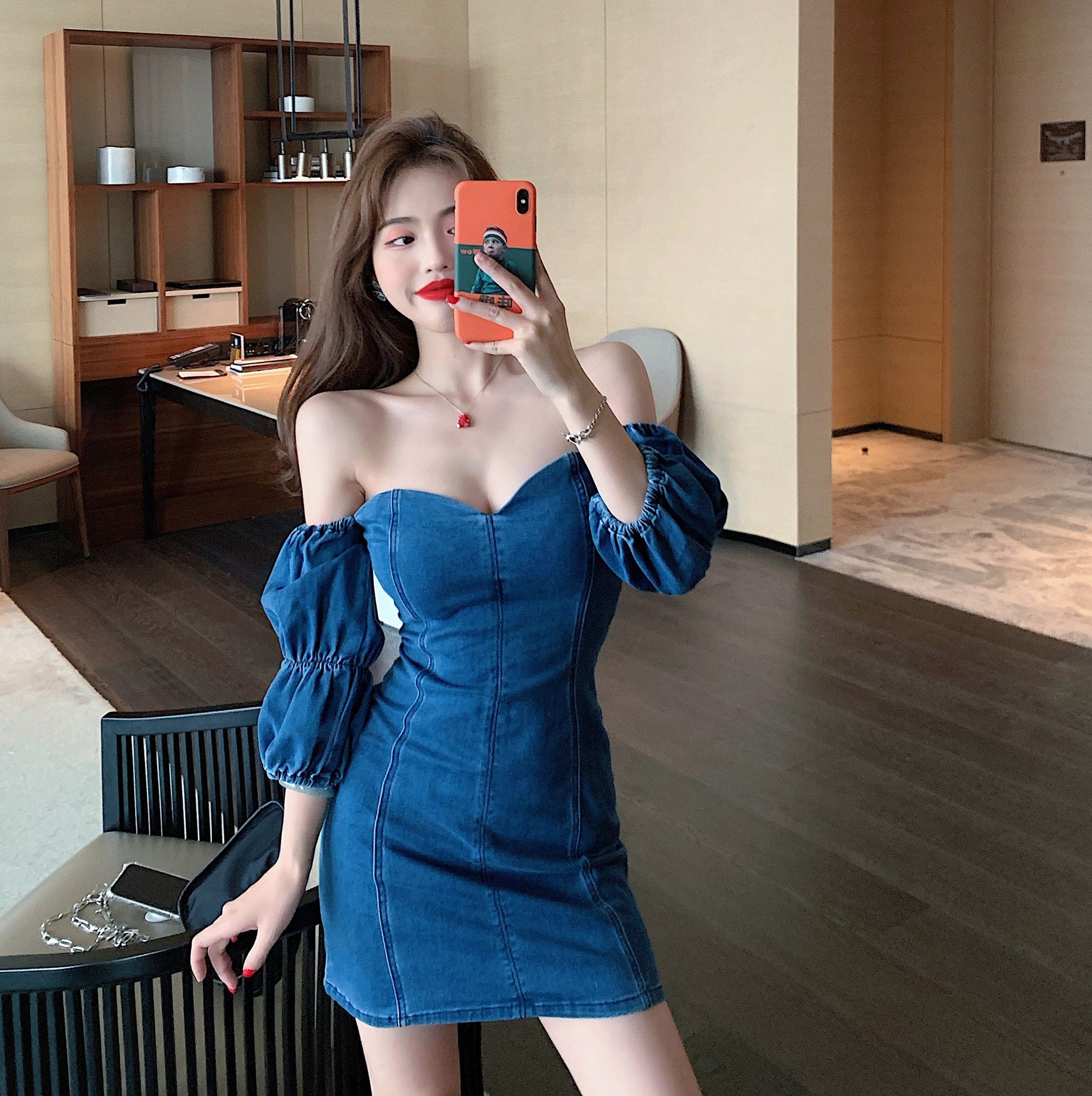 Goddess Aura Denim Mini Dress - Blue