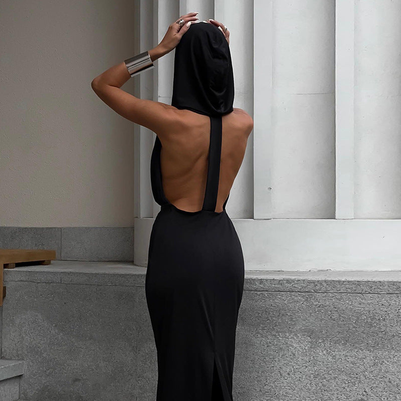 Enigma Hooded Backless Dress