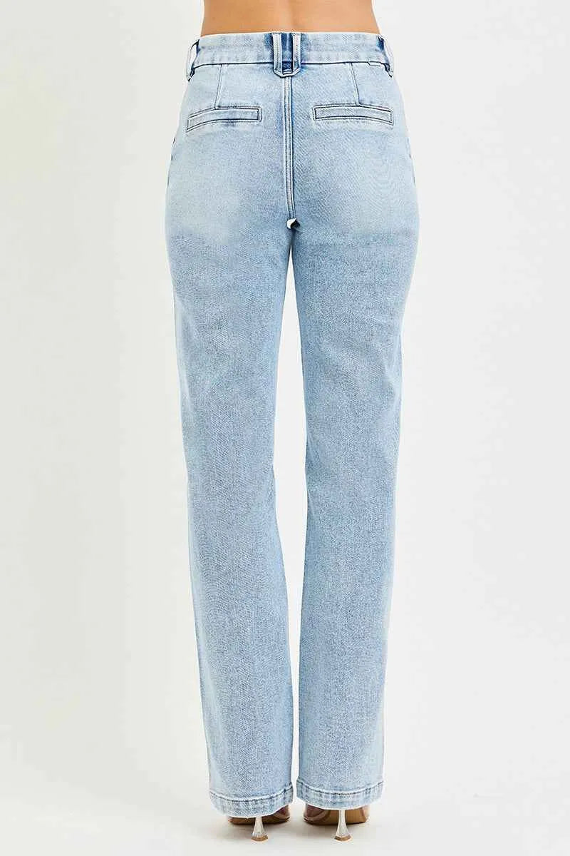 RISEN Tummy Control High Rise Straight Pin Tuck Jeans