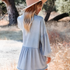 Vintage-Inspired Loose Denim Dress with Lantern Sleeves