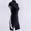 Mini-robe cheongsam en velours Noir Dynasty
