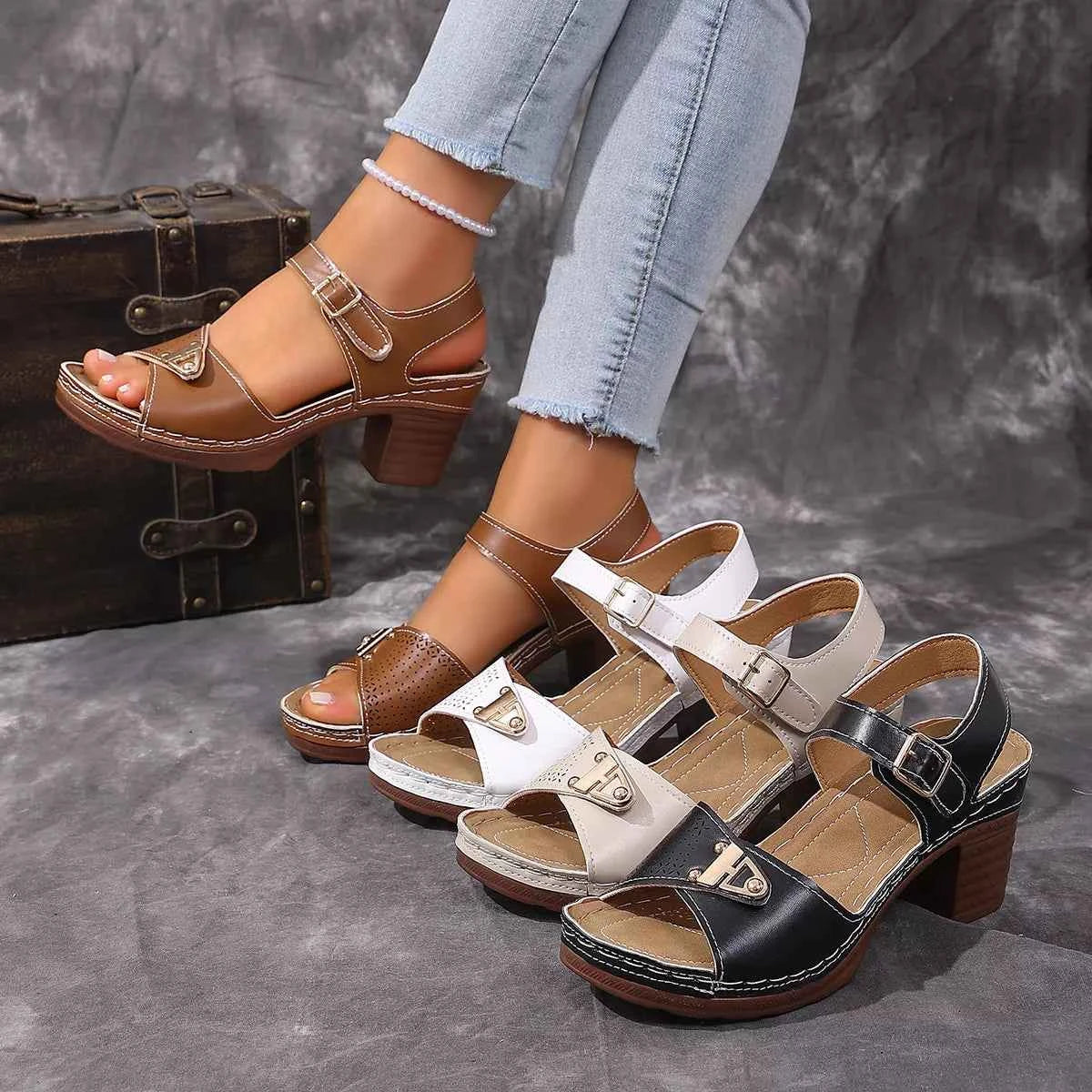 Open Toe Block Heels Sandals