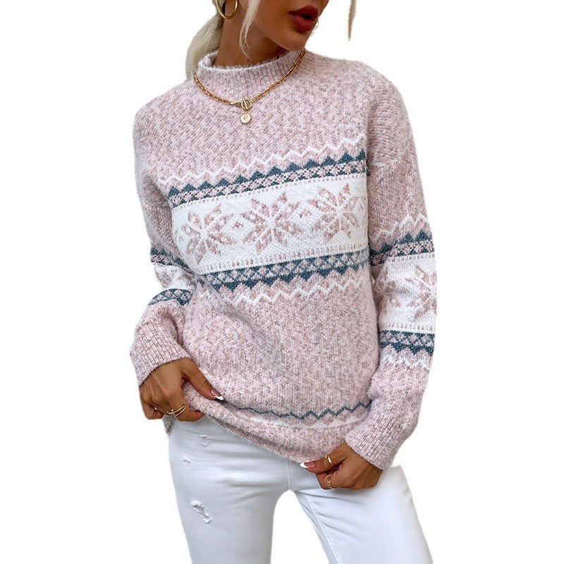 Pull flocon de neige à col roulé pour femme – Tricot d'hiver douillet