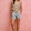 SO ME Mid Rise Denim Shorts With Cotton Tape Drawstring