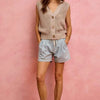 SO ME Mid Rise Denim Shorts With Cotton Tape Drawstring