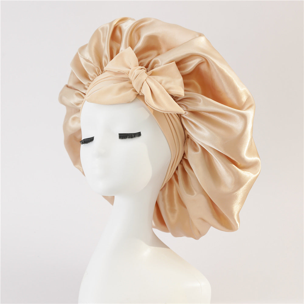 Luxury Silk Satin Bonnet for Women – Night Sleep Cap with Tie Band for Curly Hair