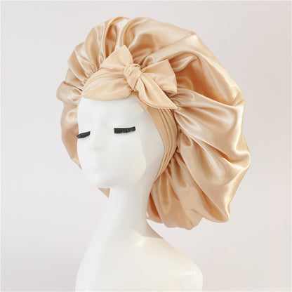 Luxury Silk Satin Bonnet for Women – Night Sleep Cap with Tie Band for Curly Hair