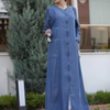 Enola Poise Langarm-Maxikleid aus Denim mit Reißverschluss