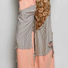 POL Striped Floral Patchwork Wide leg Pants with Side Big Star Patch