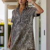 Pocketed Collared Neck Short Sleeve Denim Dress
