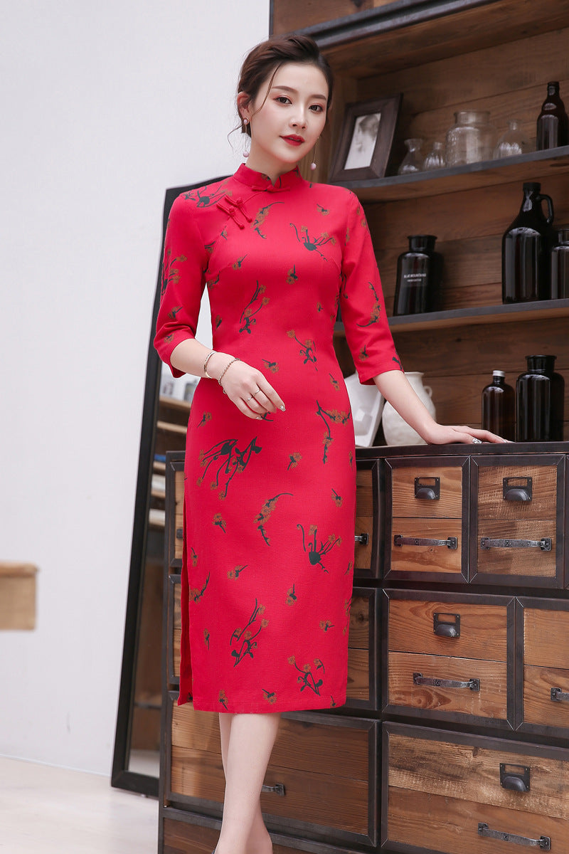 Dragon Grace Linen Cheongsam