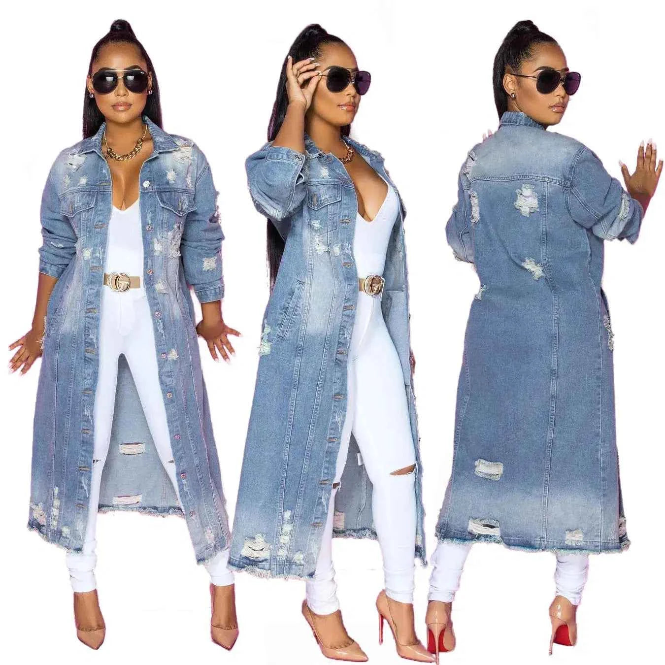 Long Sleeve Raw Hem Denim Jacket