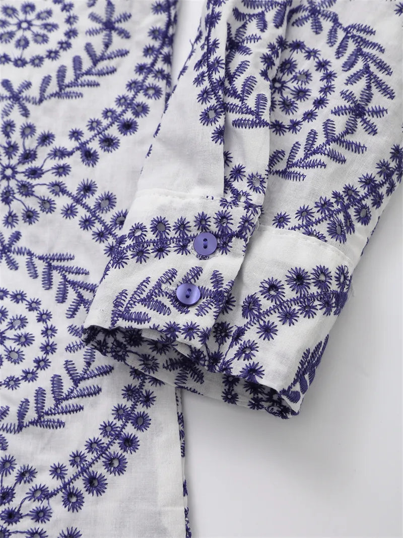 Ocean Embroidered Button-Up - Blue